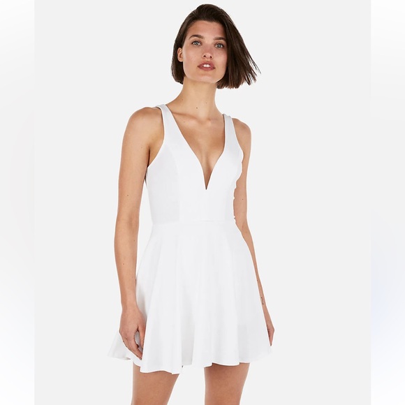 Express Dresses & Skirts - Express V-Wire Skort Fit & Flare White Dress Size S